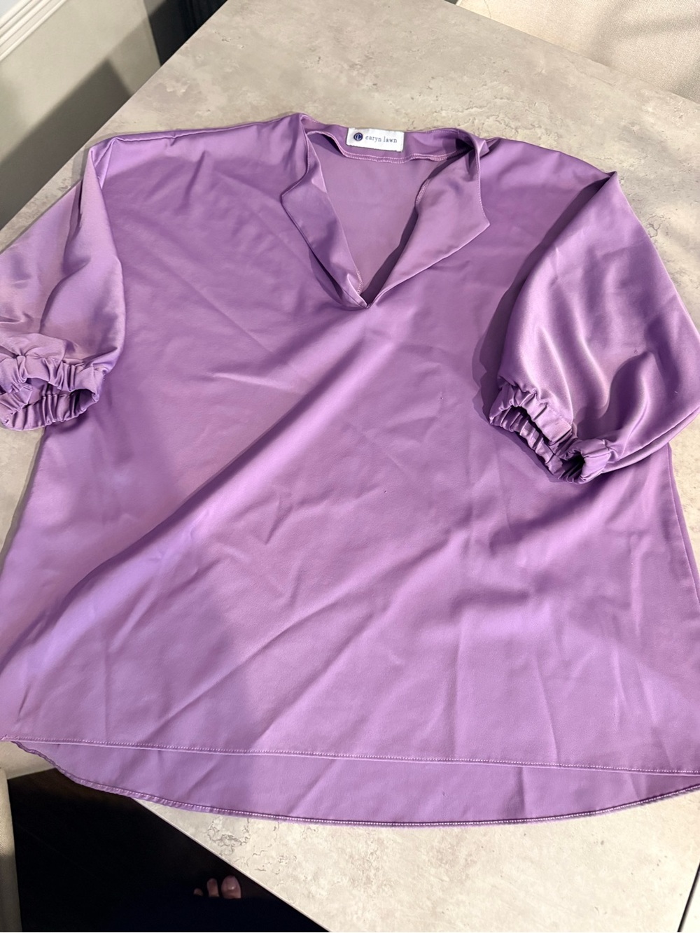 Caryn lawn Lavender V-Neck Puff Sleeve Tunic